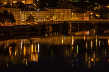 Lyon, Fransa Cityscape geceleri