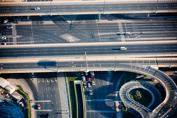 Top view of highway interchange in Dubai