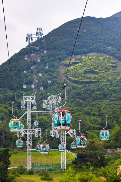 Cable cars over tropical trees in Hong Kong — Stock Photo, Image