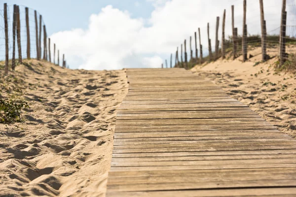 Sentiero in legno sulla spiaggia dell'oceano — Foto Stock