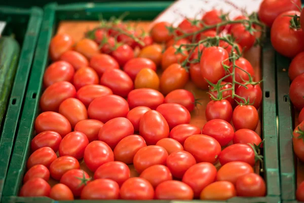 Tomates naturales en el mercado de los agricultores — Foto de Stock