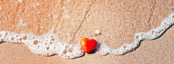 Valentines Day Concept Romantic Love Symbol Red Heart Water Sand — Stock Photo, Image