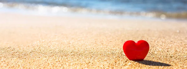 Valentines Day Concept Romantic Love Symbol Red Heart Sand Beach — Stock Photo, Image