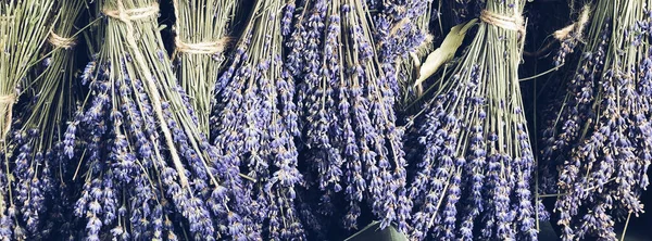 Suché Levandulové Svazky Prodávající Venkovním Francouzském Trhu Provence Složení Pohledu Stock Obrázky