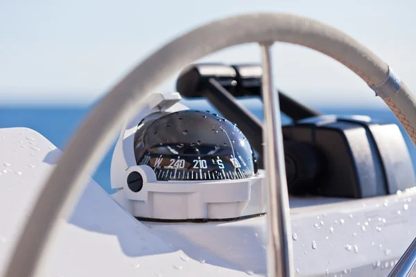 Sailing yacht control wheel and implement — Stock Photo, Image