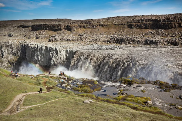 Dettifoss Waterfall in Iceland under a blue summer sky with clou — Stock Photo, Image
