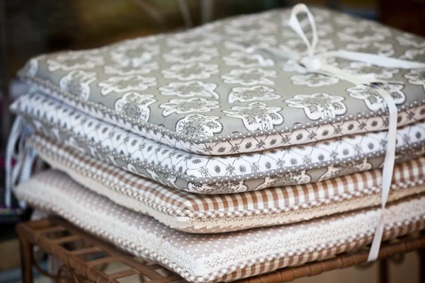 Linen chair pillows pile — Stock Photo, Image