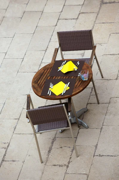 Outdoor summer cafe tables with chairs — Stock Photo, Image