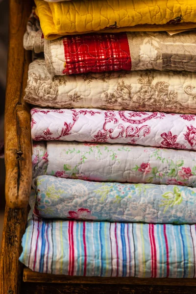 Handmade blankets pile — Stock Photo, Image