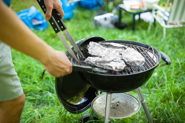 Grilling meat with barbecue — Stock Photo, Image