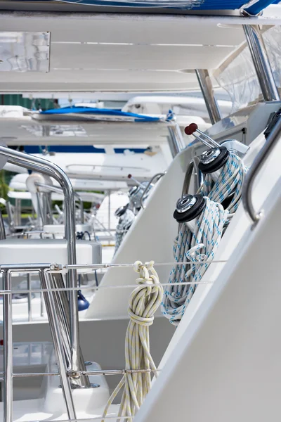 Winches and ropes, sailing yacht detail — Stock Photo, Image