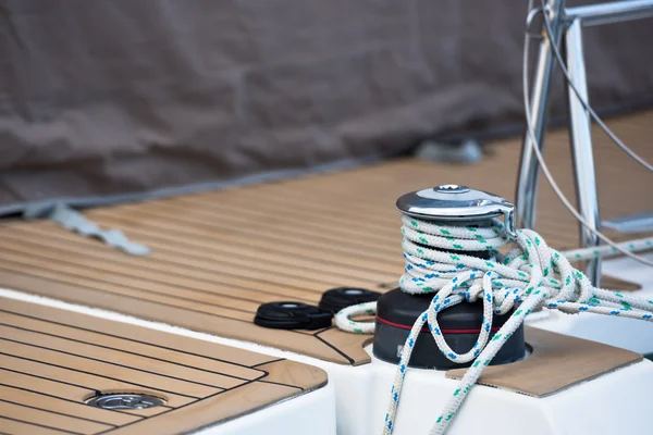 Winches and ropes, sailing yacht detail — Stock Photo, Image