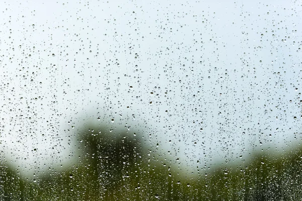 Gotas de agua de lluvia en un vaso de ventana —  Fotos de Stock