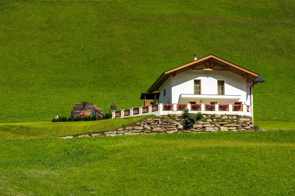 Traditionelles Almhaus auf der grünen Wiese — Stockfoto