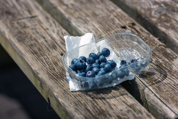 Blaubeeren in einer Plastikbox — Stockfoto