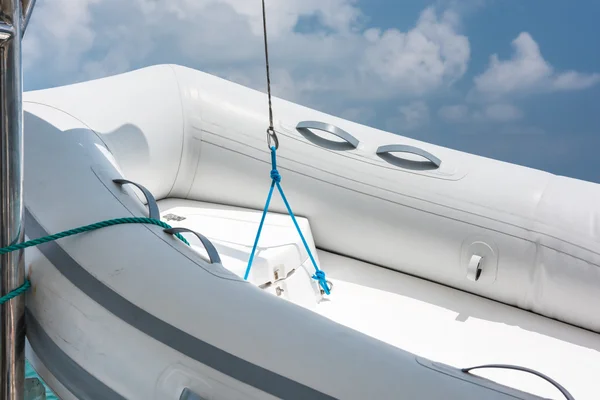 Detail of an inflatable rubber motor boat — Stock Photo, Image