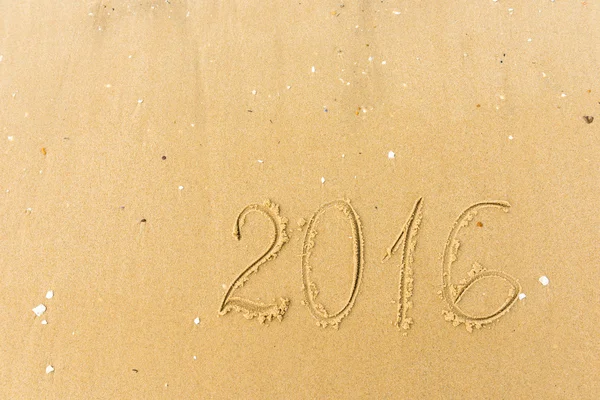 Έτους 2016 γραμμένο στην παραλία — Φωτογραφία Αρχείου