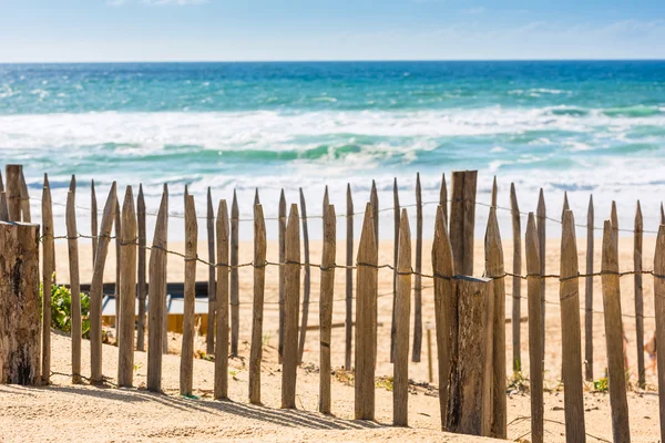 Ogrodzenia drewniane na Atlantyku plaży we Francji — Zdjęcie stockowe