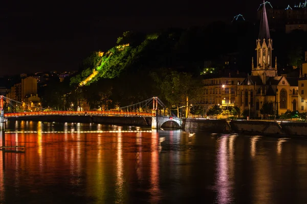 Cityscape of Lyon, France at night — Stock Photo, Image