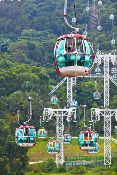 Cable cars over tropical trees in Hong Kong — Stock Photo, Image