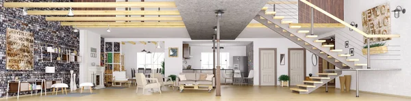 Panorama de loft apartamento interior 3d renderizado — Foto de Stock