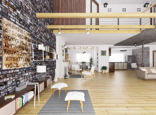 Interior de apartamento moderno 3d render — Foto de Stock