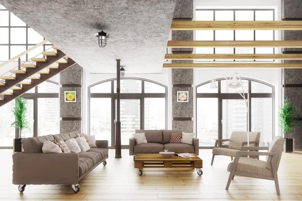 Сучасний інтер'єр лофт квартири 3d візуалізація — стокове фото