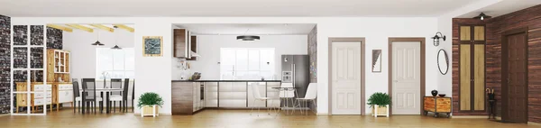Moderno apartamento interior panorama 3d render — Foto de Stock