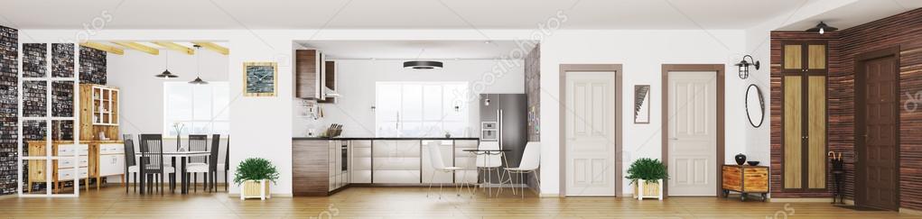 Modern apartment interior panorama 3d render