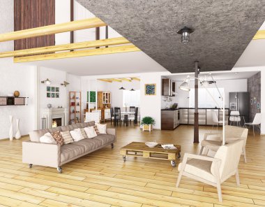 Modern Daire iç 3d render