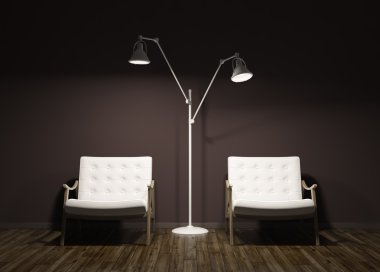 Oda iki koltuk 3d render ile modern akşam iç