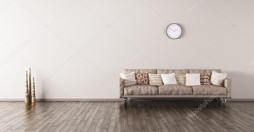 Modern interior of a room with sofa 3d render