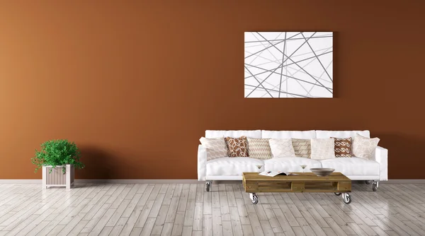 Interno moderno del soggiorno con divano 3d render — Foto Stock