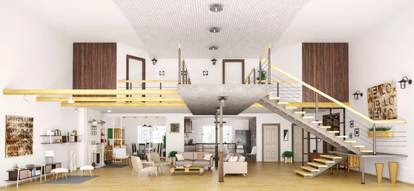 Moderno loft interior del apartamento en el corte 3d render — Foto de Stock