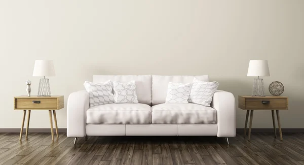Interior da sala de estar com sofá 3d render — Fotografia de Stock
