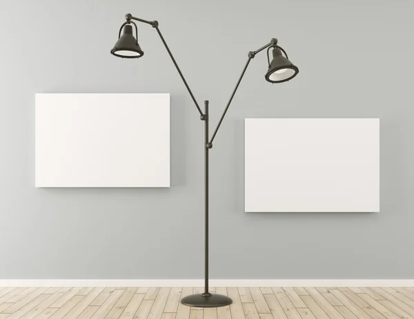 Floor lamp and posters 3d render — Stock Photo, Image