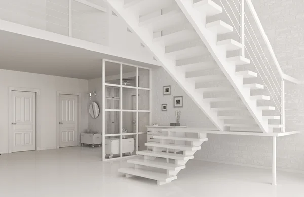 Interior of white hall with staircase 3d rendering — Stock Photo, Image