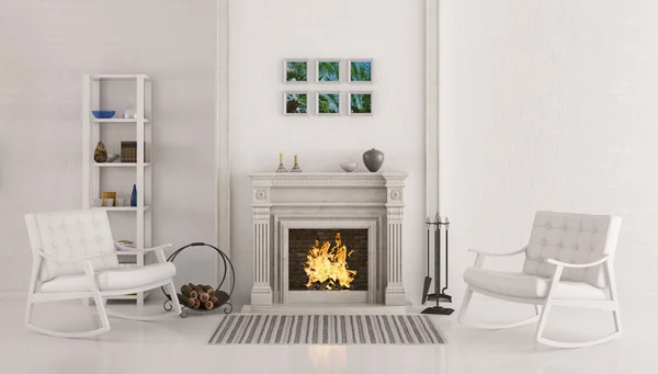 Interior con chimenea 3d render — Foto de Stock