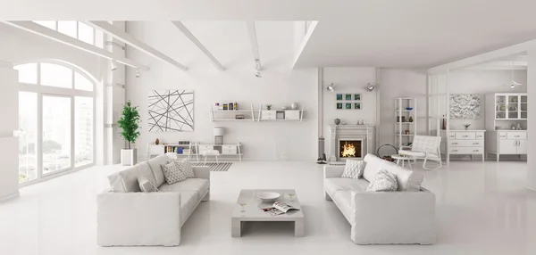 Apartamento branco interior 3d render — Fotografia de Stock