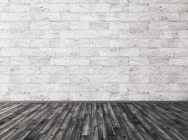 Azulejos de piedra pared y suelo de madera negro 3d render — Foto de Stock