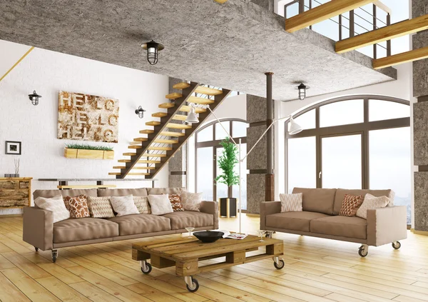 Sala de estar interior 3d renderização — Fotografia de Stock