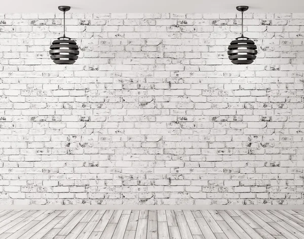 İç arka plan 3d render karşı iki lamba tuğla duvar — Stok fotoğraf