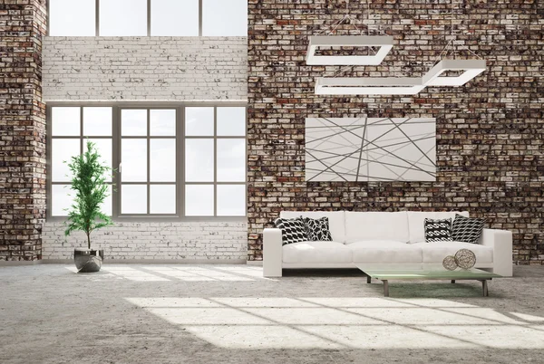 Salón con sofá 3D renderizado —  Fotos de Stock