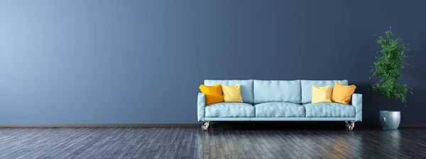Interior da sala de estar com sofá panorama 3D renderização — Fotografia de Stock