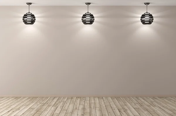 Fondo interior con tres lámparas de representación 3d — Foto de Stock