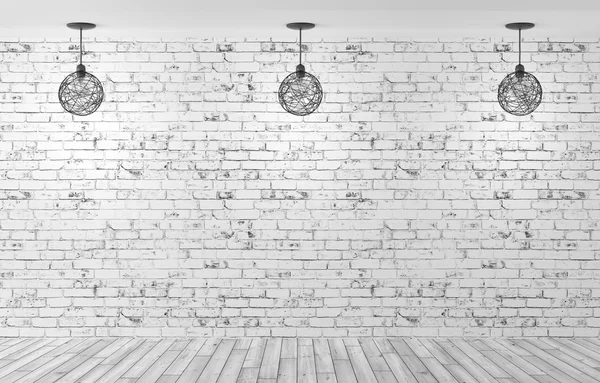 Tre lampade su muro di mattoni rendering 3d — Foto Stock