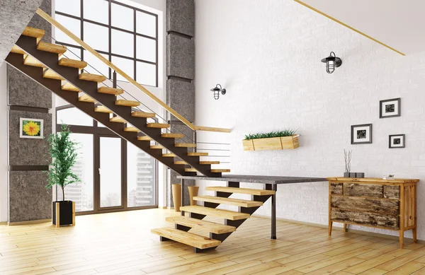 Hall with staircase interior 3d rendering — Stock Photo, Image