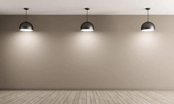 Três lâmpadas de metal preto sobre a parede bege 3d renderização — Fotografia de Stock