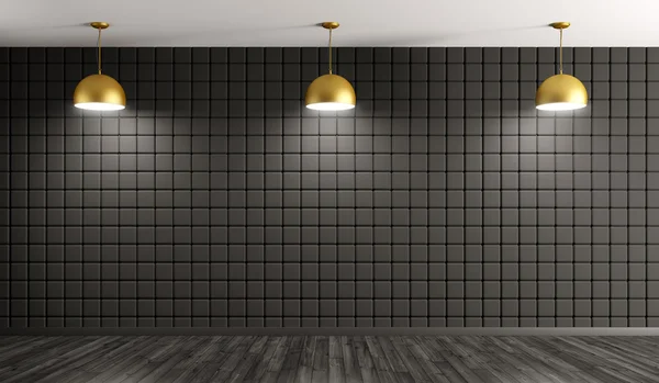 Lámparas de oro contra de fondo interior de pared 3d renderizado — Foto de Stock