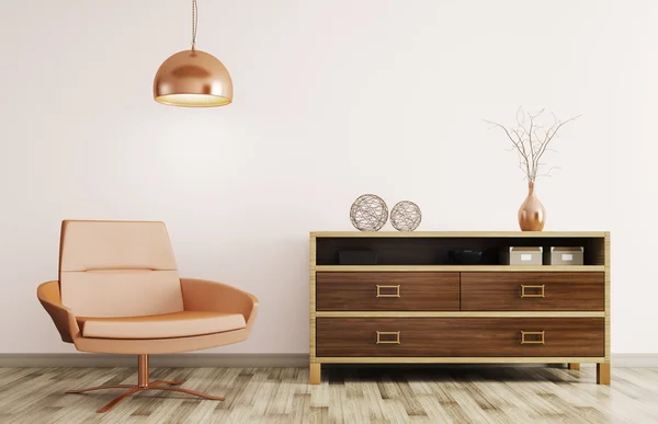 Interno moderno del soggiorno con comò in legno e poltrona reclinabile — Foto Stock